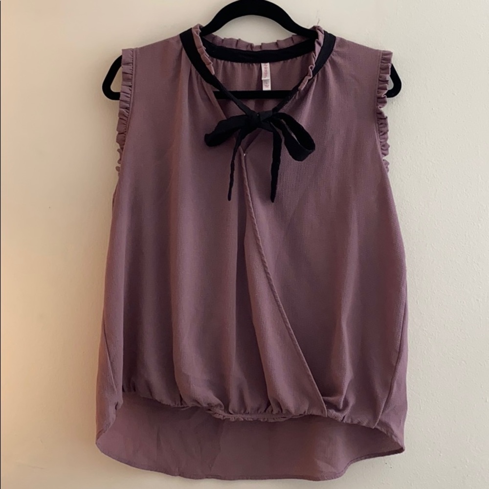 Purple chiffon blouse tank top wblack tie into bow
